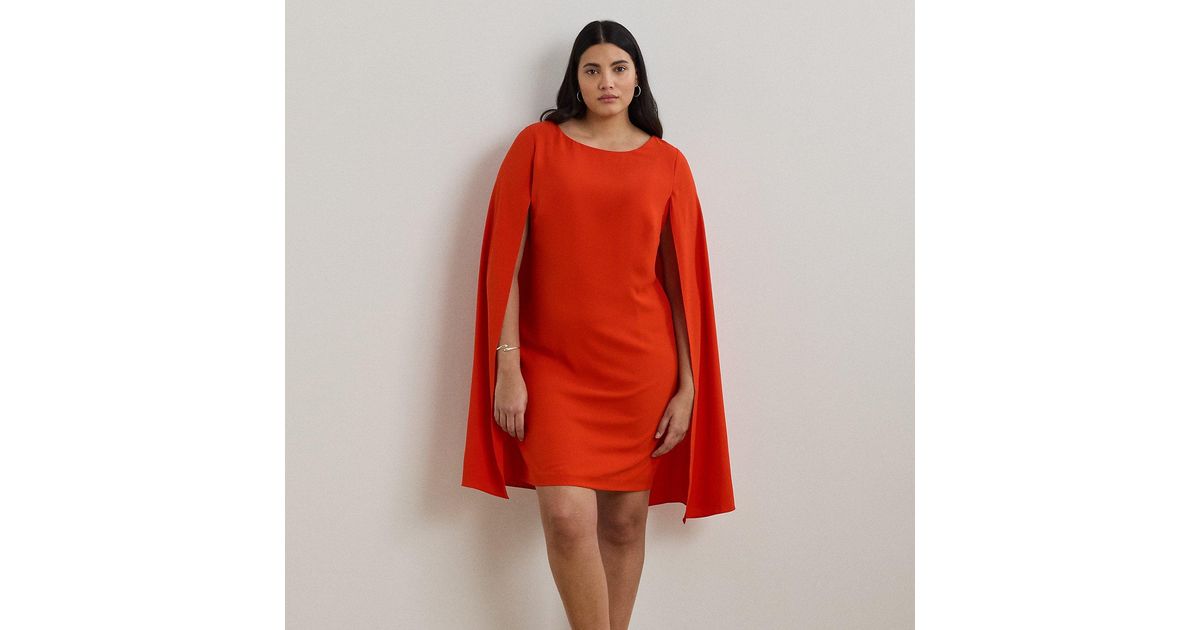 Ralph Lauren Cape Georgette Cocktail Dress in Red | Lyst Ralph Lauren Cape Georgette Cocktail Dress in Red | Lyst