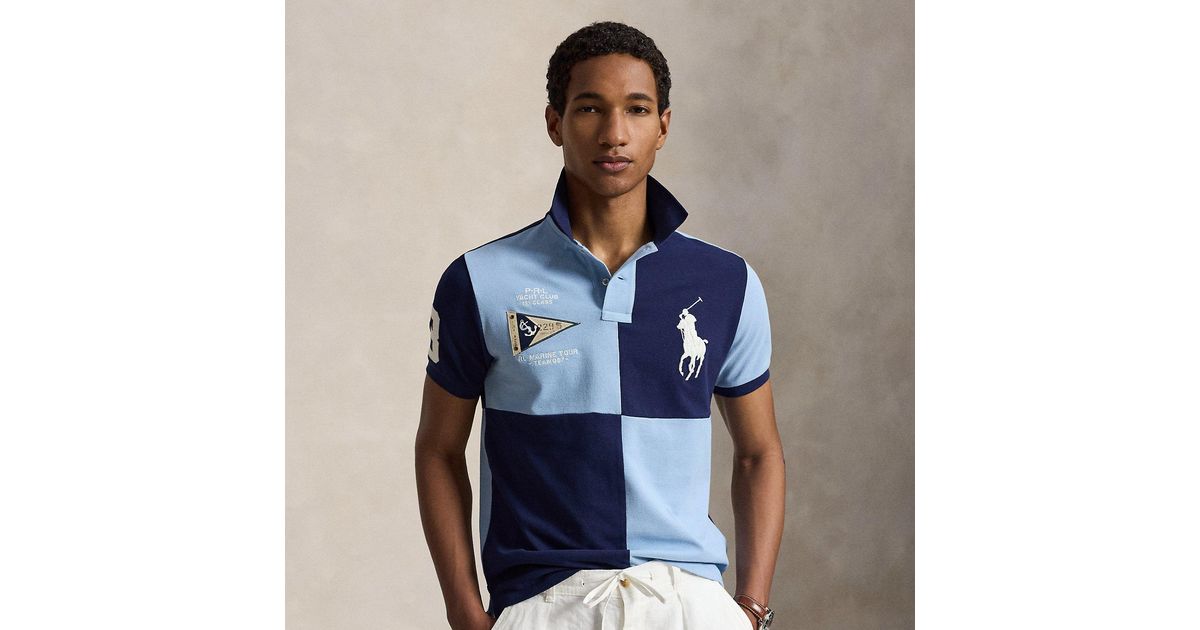 Polo Ralph Lauren Custom Slim Fit Big Pony Mesh Polo Shirt in Blue for ...