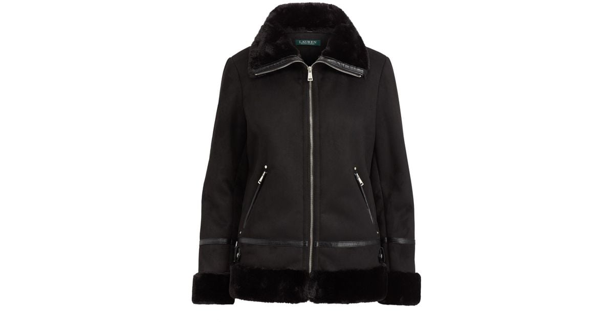 lauren ralph lauren faux shearling moto jacket
