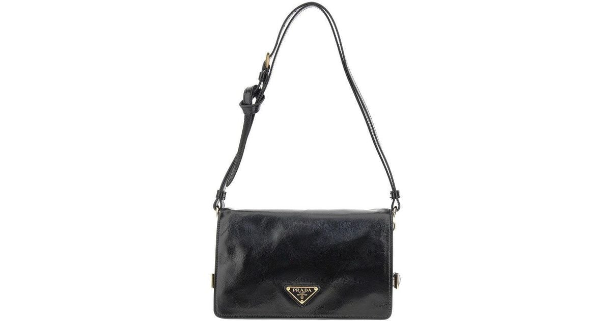Prada Soft Lux Leather Shoulder Bag in Black Lyst UK