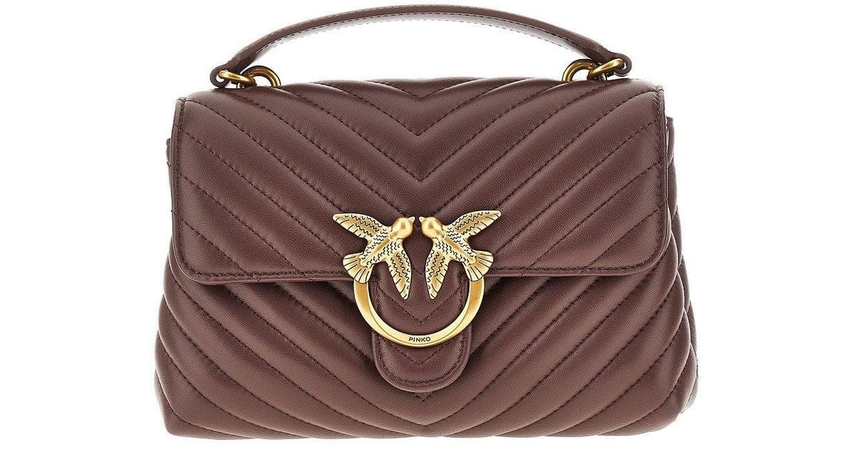 Brown Pinko Mini Puff Bag Pinko Chevron Nappa Leather Mini Love