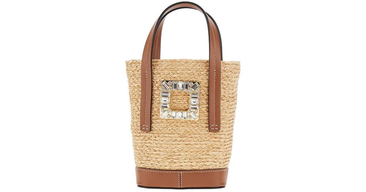 【ROGER VIVIER】 Skate 'Mini Viv' bucket bag Viv' Skate Mini Bucket Bag in raffia Multicolour Woman