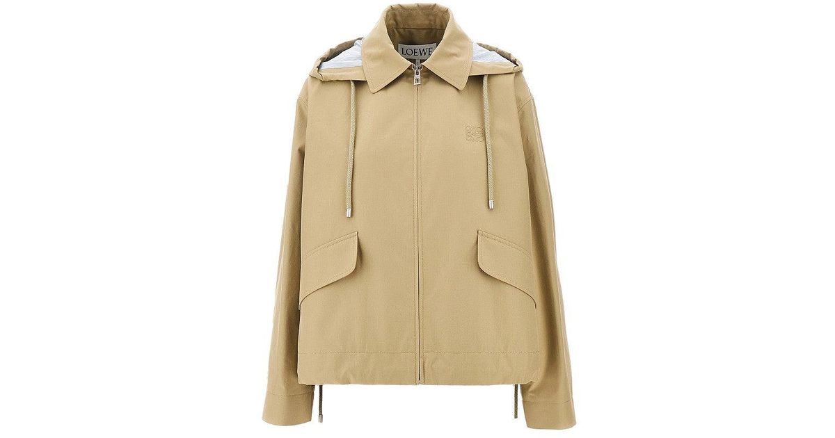 Loewe Cotton Hooded Parka in Natural | Lyst