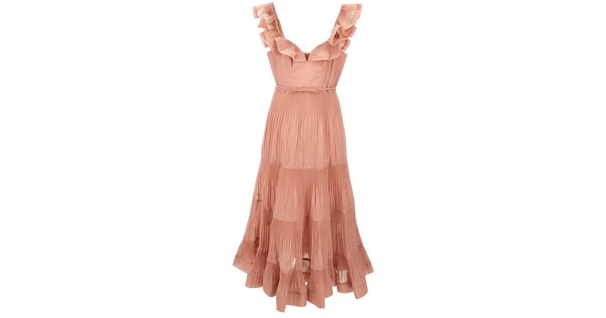 Zimmermann Frilled Pleated Midi Dress in Pink | Lyst