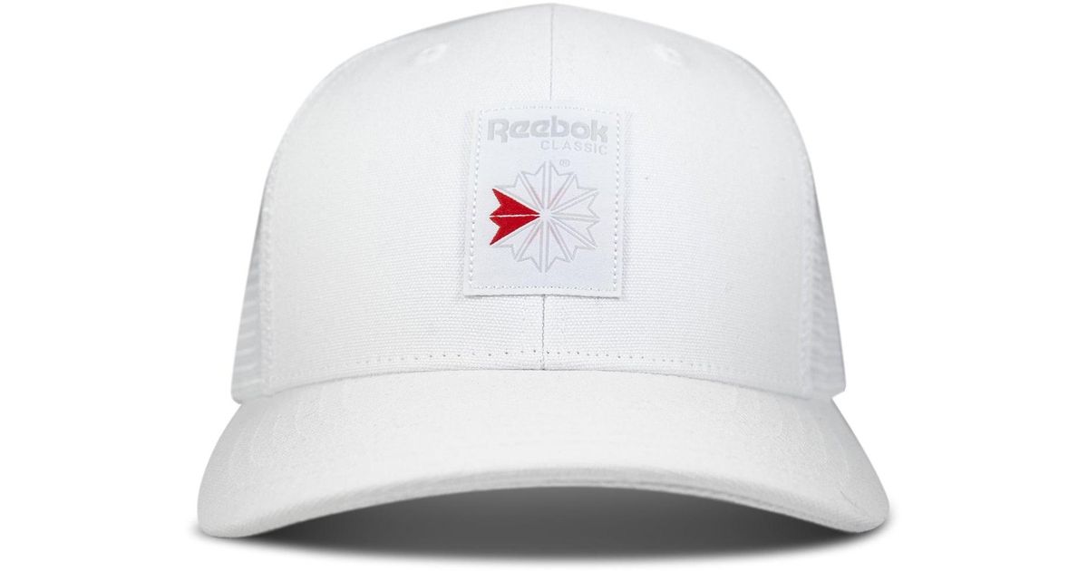 White Reebok Cap Reebok Woven Patch Vector Trucker Cap in White | Lyst