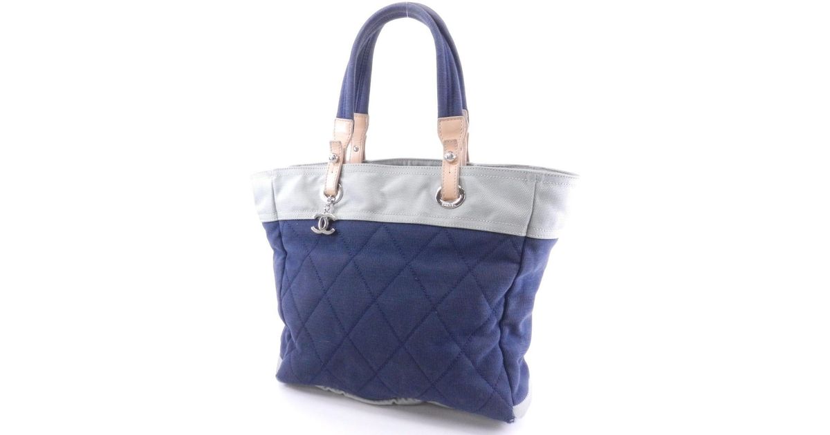 chanel blue canvas tote