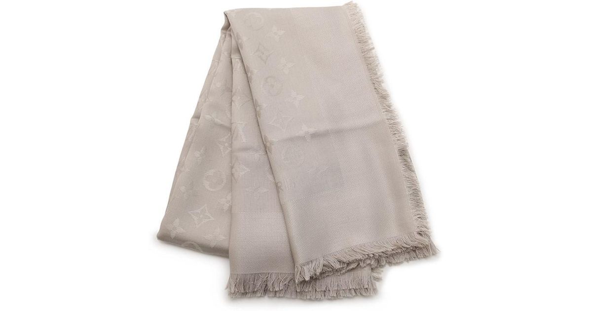 Louis Vuitton Shawl Monogram Scarf Silk Wool Beige in Natural - Lyst