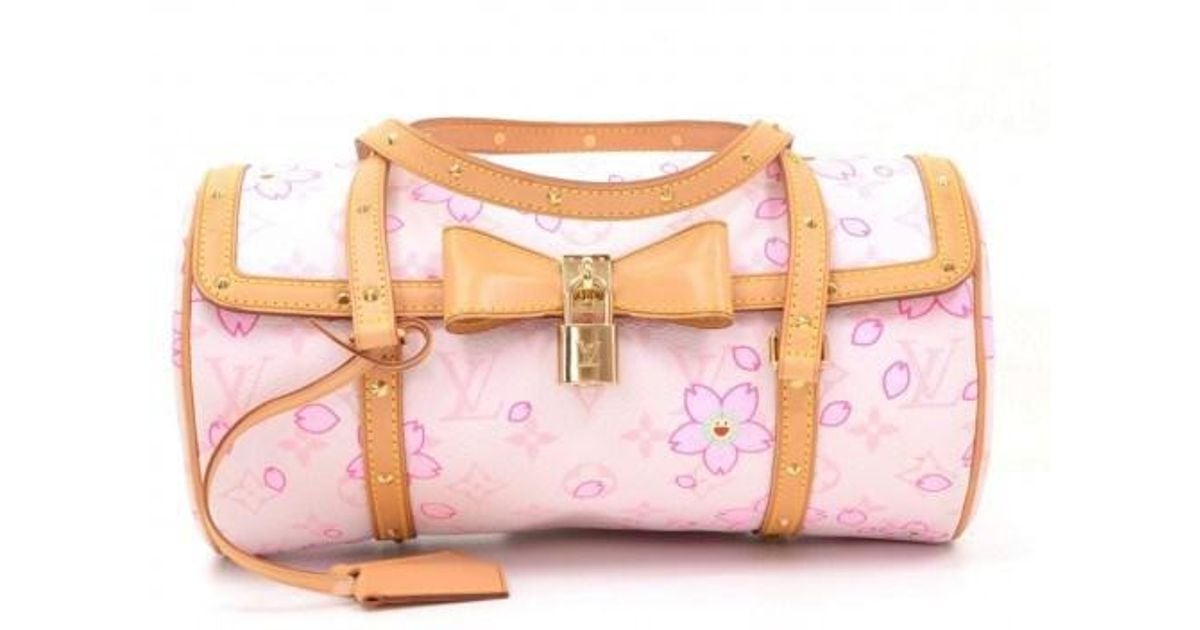 Louis Vuitton Cherry Blossom Papillon White Monogram Canvas Murakami Hand Bag in Pink - Lyst