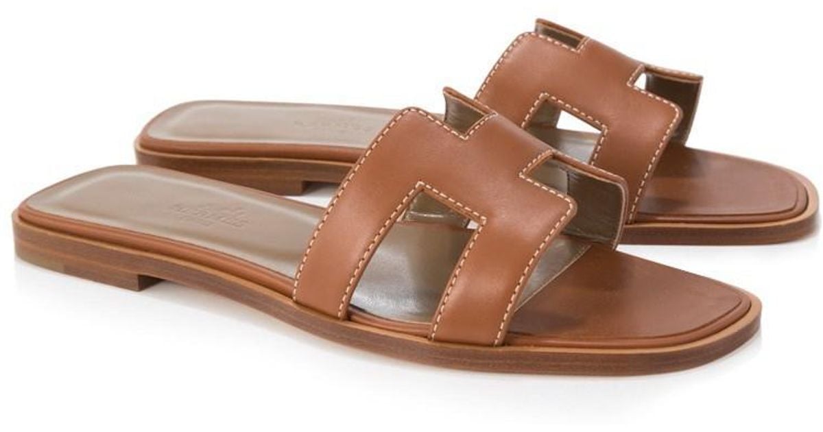 Hermès Leather Pre-owned Hermès Oran Sandals in Brown - Lyst