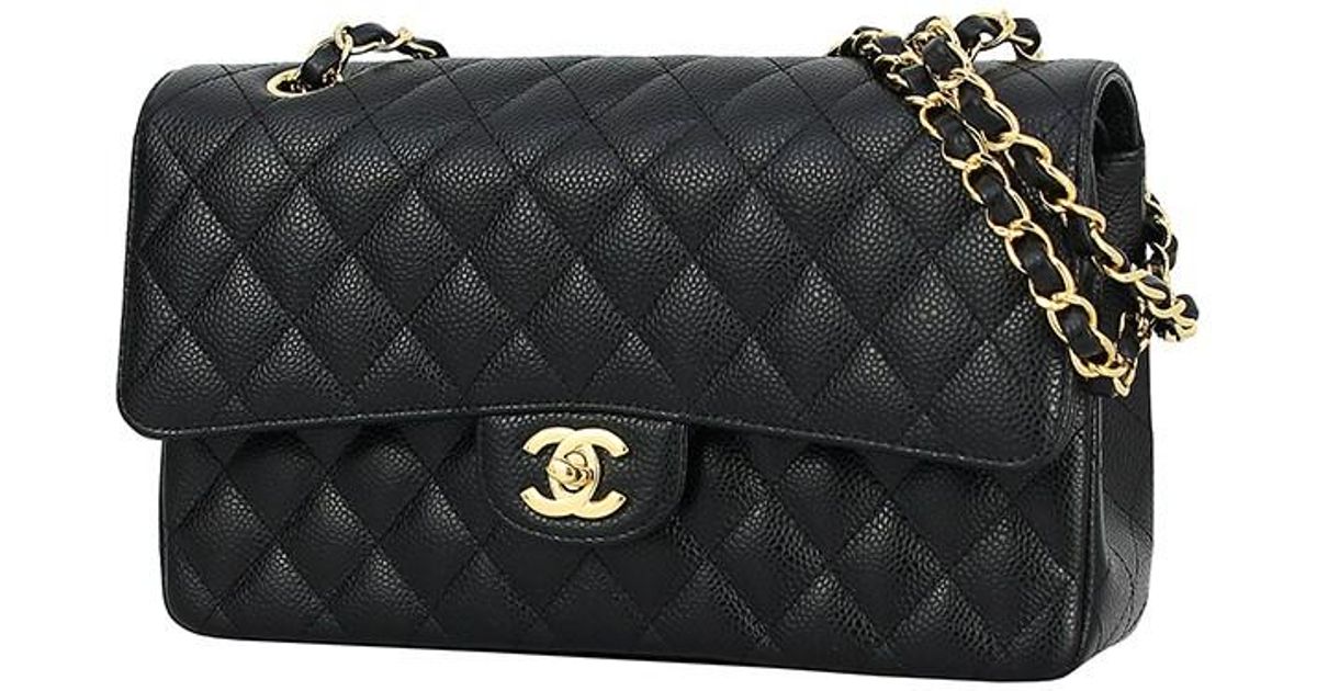 chanel classic flap black bag with gold chain