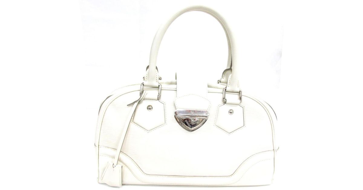 Louis Vuitton White Auth Bowling Montaigne Gm Handbag M5931j Epi Leather Used