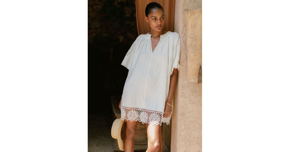 Reiss Linen Embroidered Shift Dress in White | Lyst