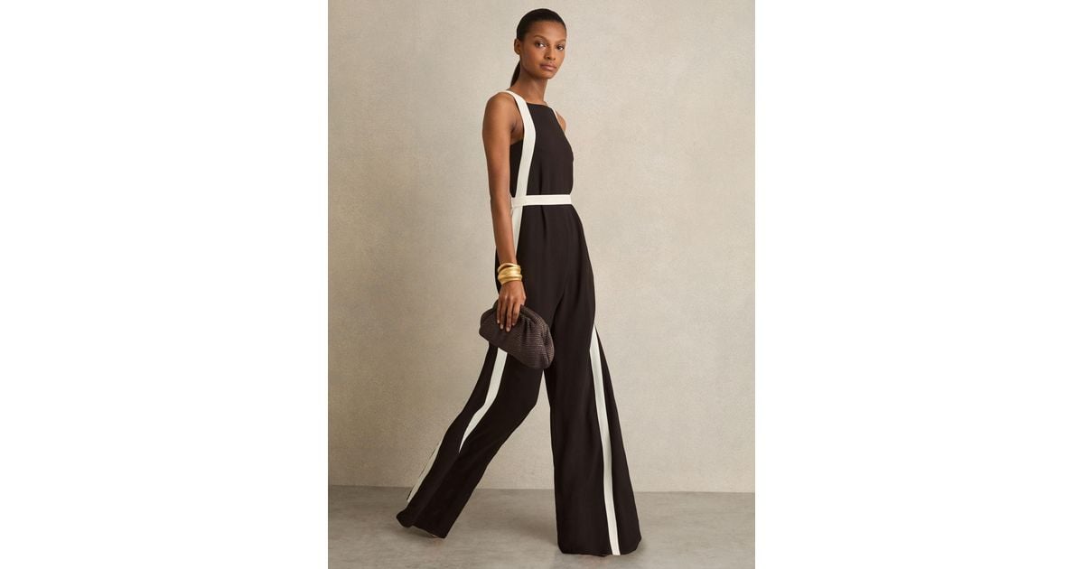 Reiss Salma - Chocolate/cream Colour-block Wide-leg Jumpsuit