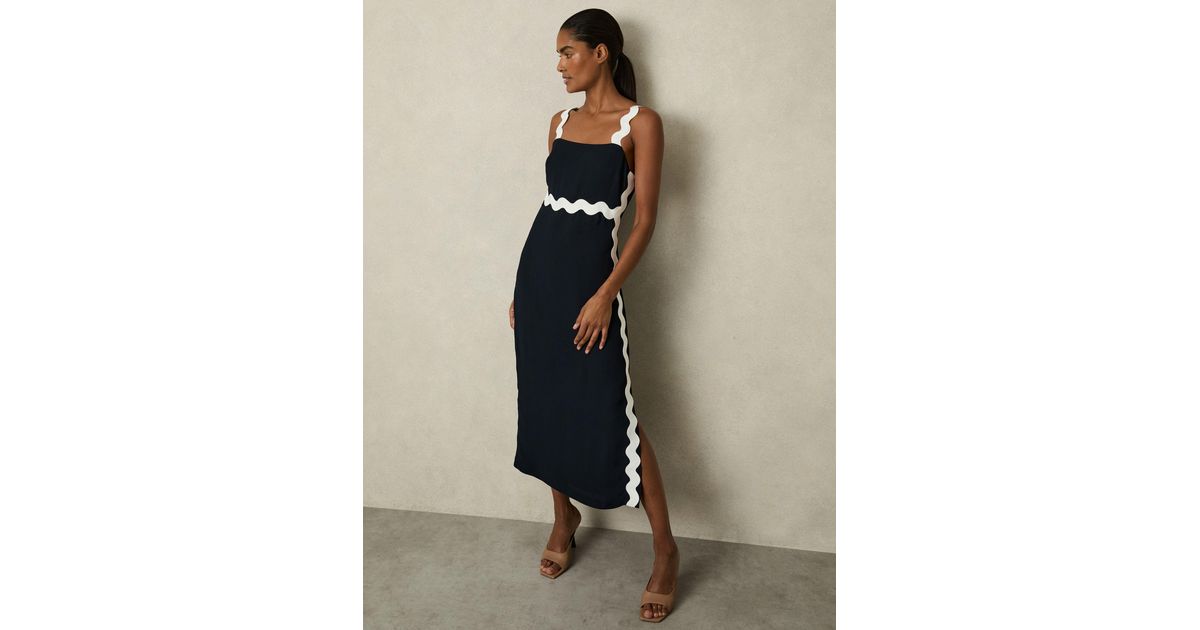 Reiss Wave Trim Crepe Midi Dress in Blue | Lyst