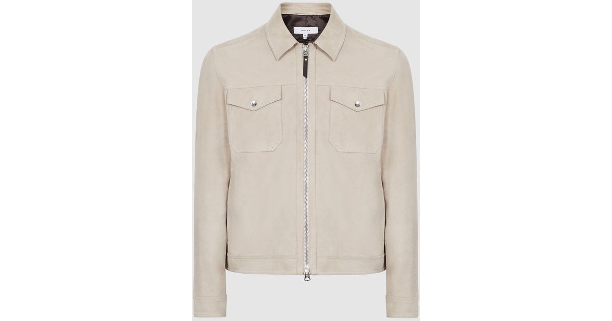 Reiss Pike Suede Zip Through Trucker Jacket For Men Lyst 