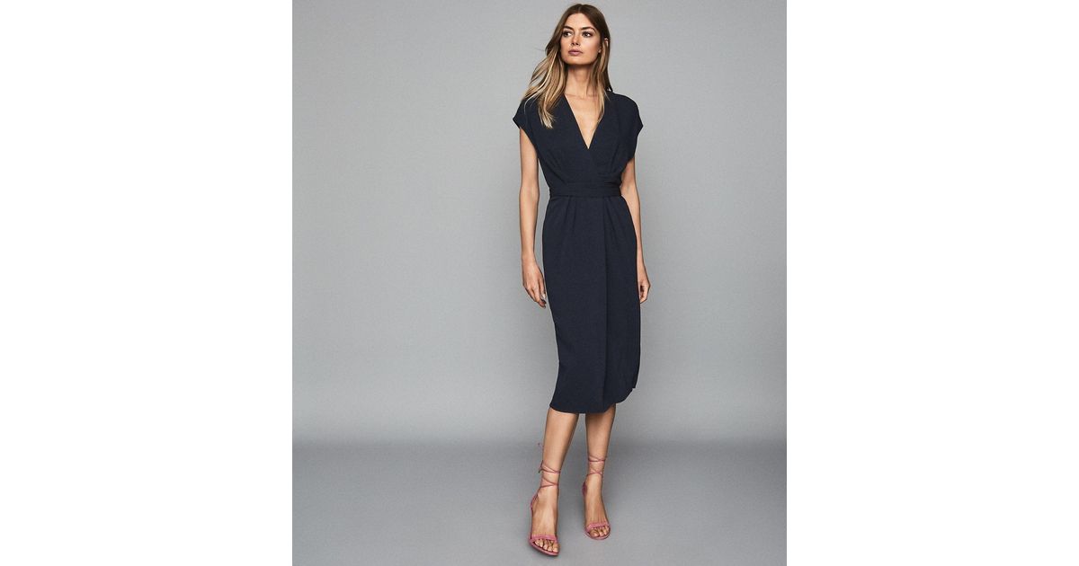 Reiss Synthetic Wrap Front Slim Fit Dress in Navy (Blue) | Lyst