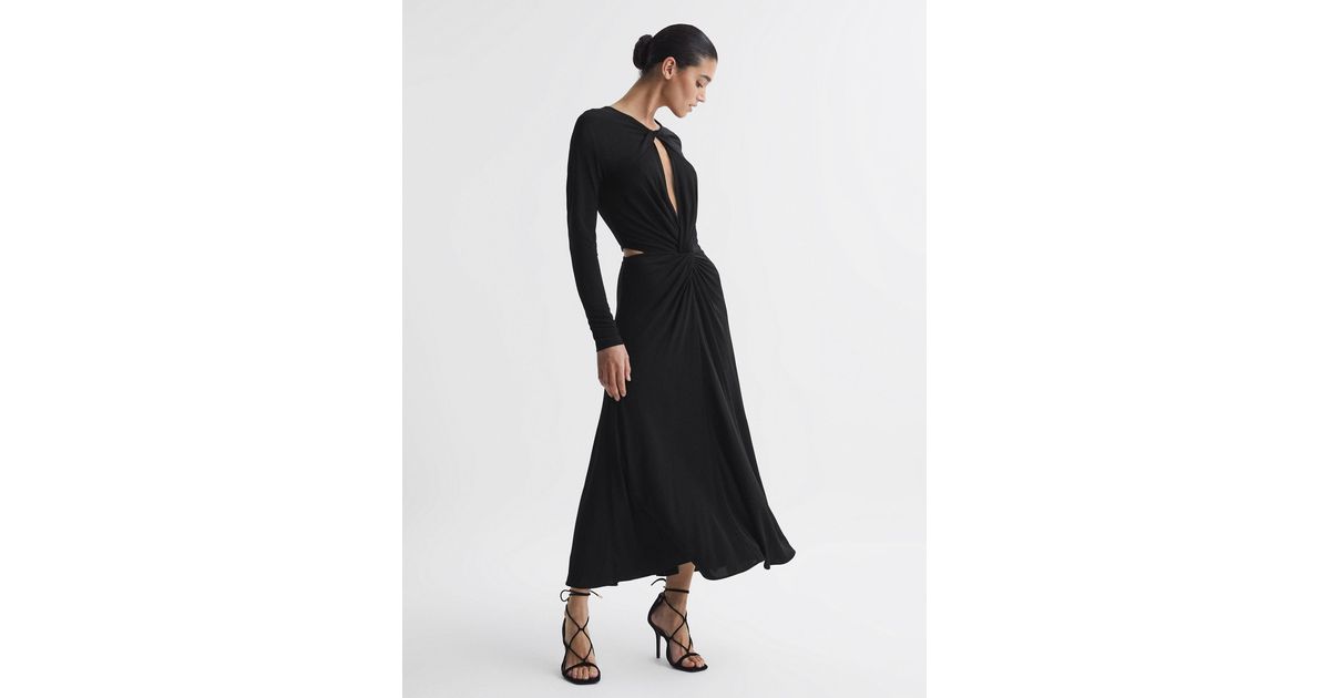 Reiss Twist Cut-Out Midi Dress in Black | Lyst UK