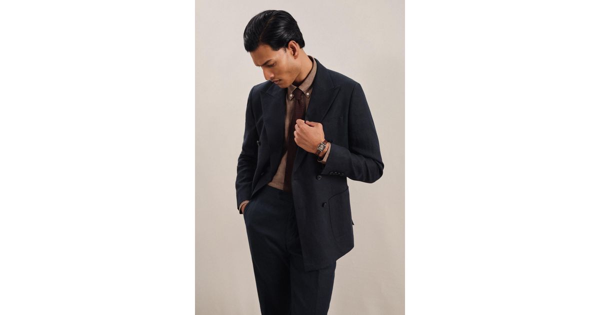 Reiss Kin Linen Double-Breasted Suit Slim-Fit Blazer in Blue for Men | Lyst