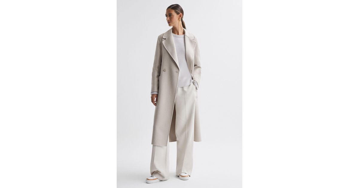 Reiss Lucia Stone Long Wool Blend Blindseam Coat Lyst