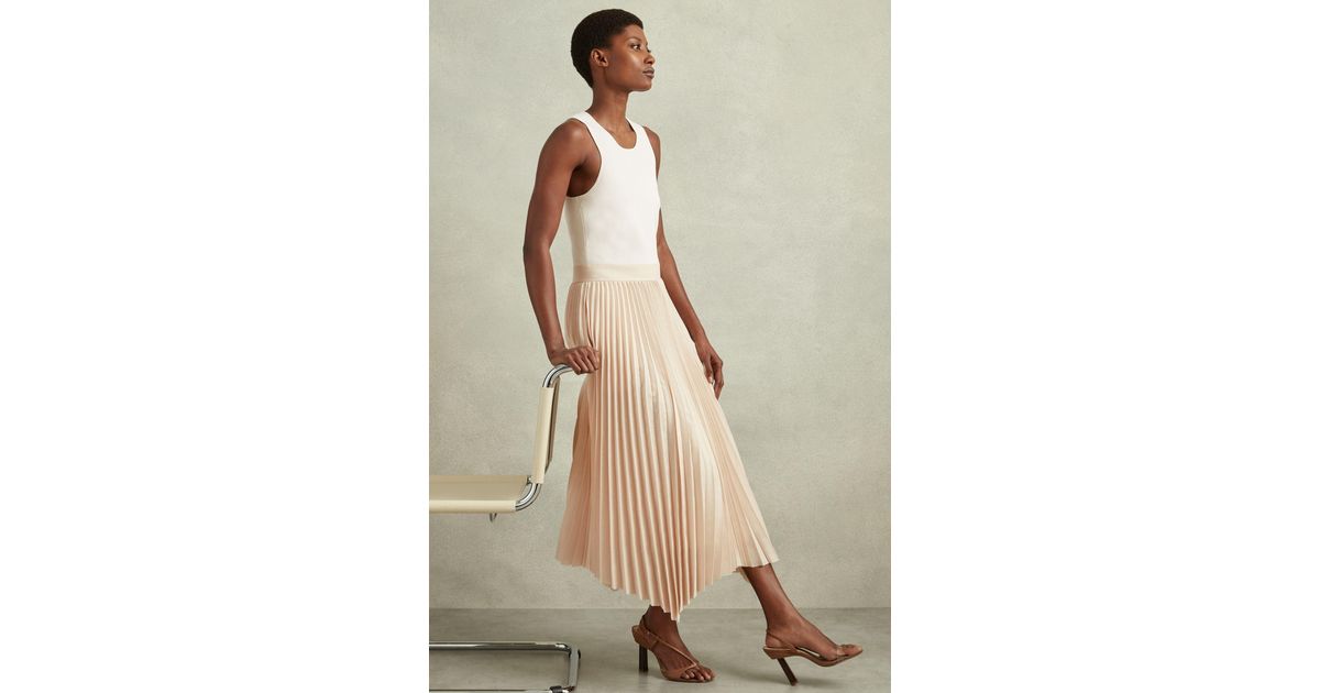 Reiss Marnie - Ivory/nude Hybrid Knitted Midi Dress, Xl in