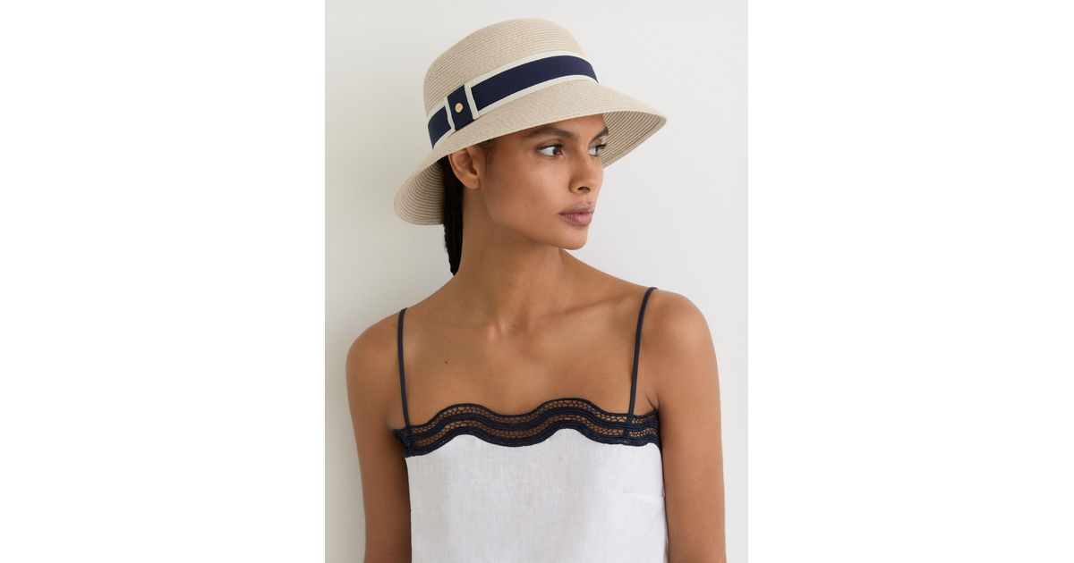 Reiss Ribbon-Trim Straw-Effect Hat, S & M in Natural | Lyst