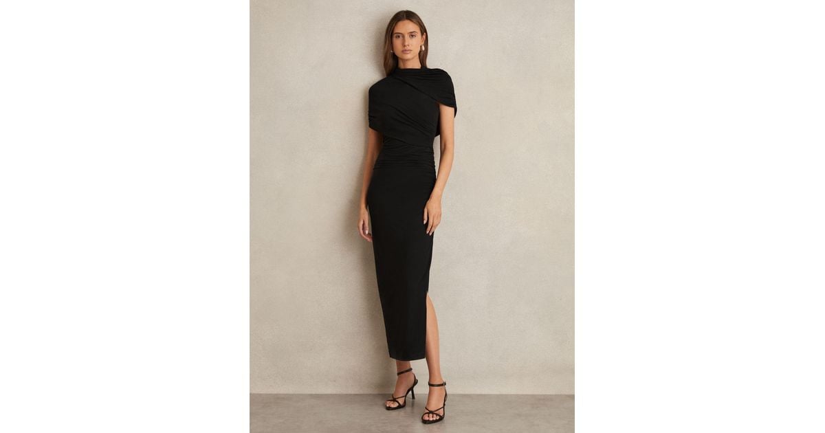 【海外限定】REISSワンピース☆Black Azure Stretch-Lyocell Ruc Buy Reiss Black Azure Stretch Lyocell Ruched Midi Dress from