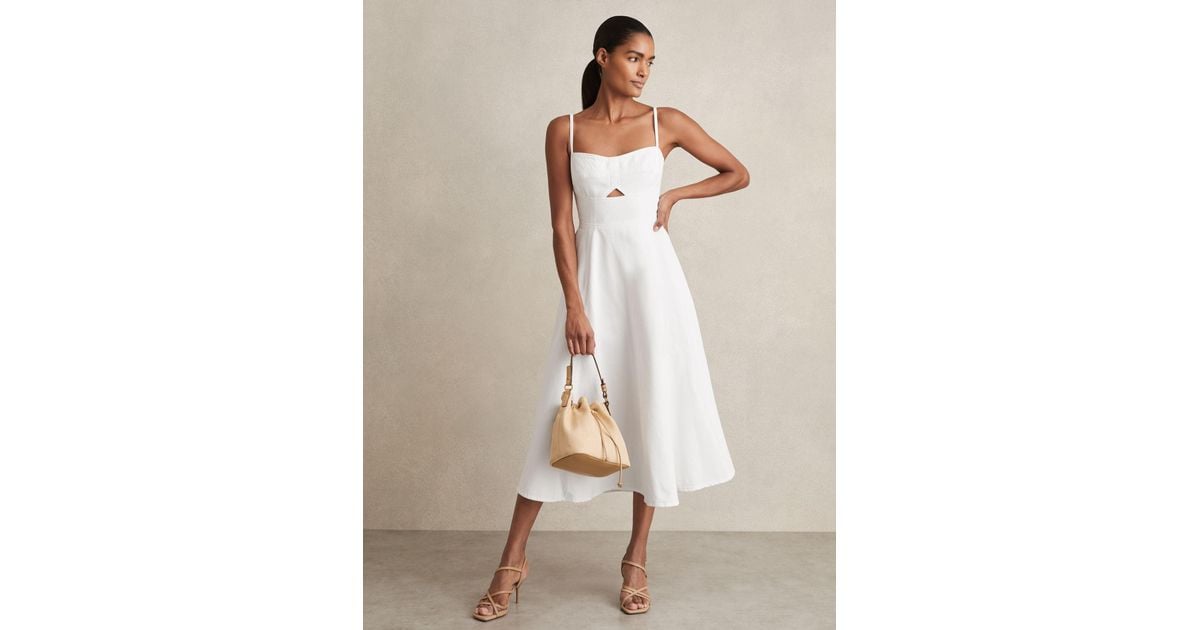 【海外限定】REISSドレス☆Annie Denim Fit and Flare Midi Dres Reiss Denim Fit and Flare Midi Dress in White | REISS