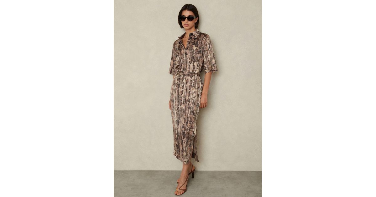 【海外限定】REISSワンピース☆ Farah Snake Print Belted Midi Buy Reiss Neutral Farah Snake Print Belted Midi Dress from
