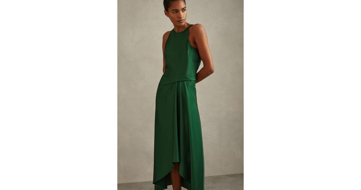 reiss micah dress green Halter Neck Frill Jersey Maxi Dress, Dark Green – Jolie Moi Retail main image 0