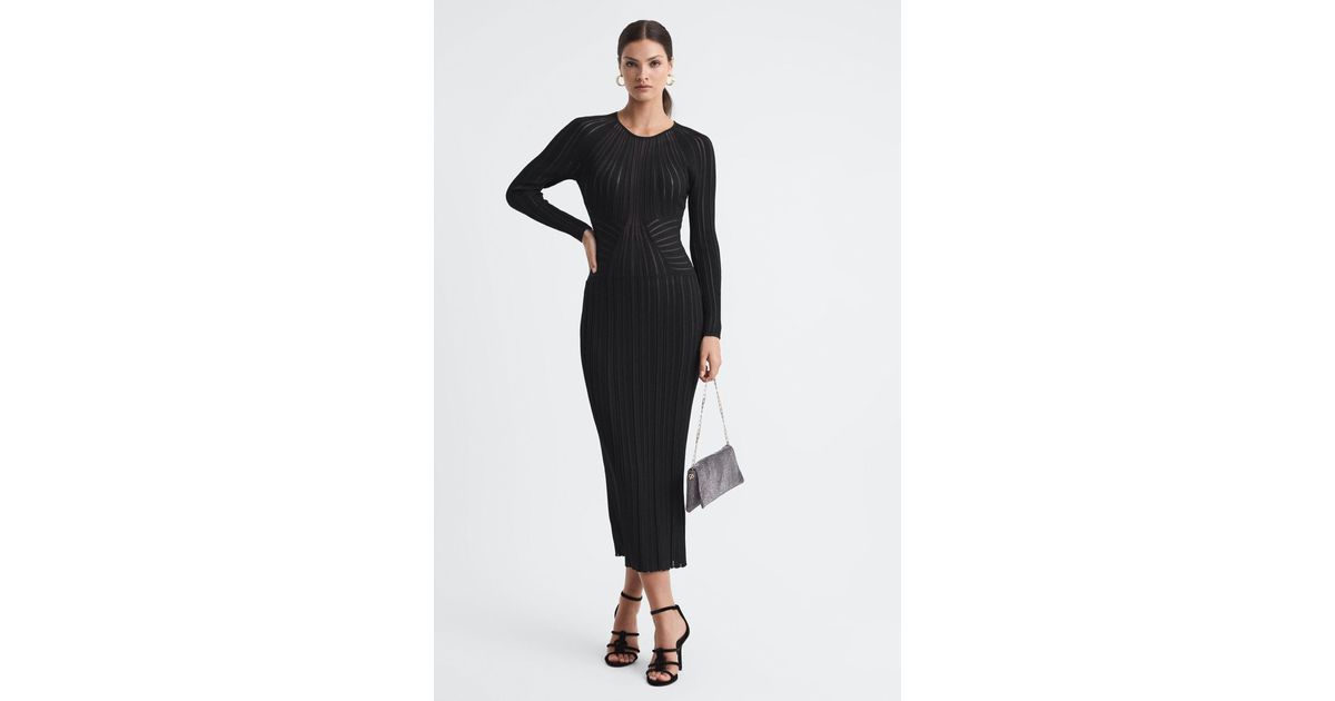 Sheer stripe midi clearance dress