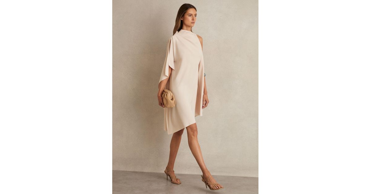 Reiss One Shoulder Draped Mini Dress in Natural | Lyst