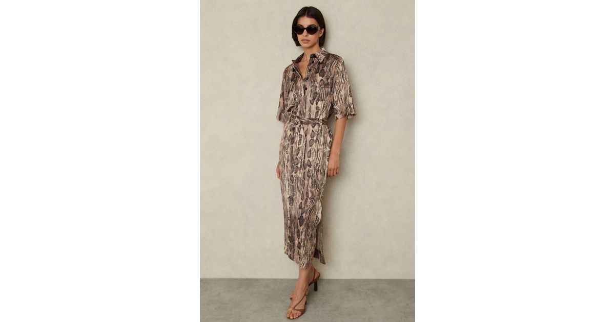 【海外限定】REISSワンピース☆ Farah Snake Print Belted Midi Reiss Farah Snake Print Belted Midi Dress In Neutral - 65