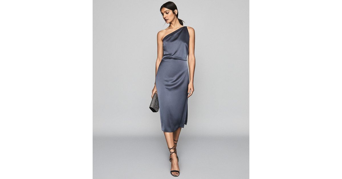 Reiss One Shoulder Satin Dress in Blue | Lyst
