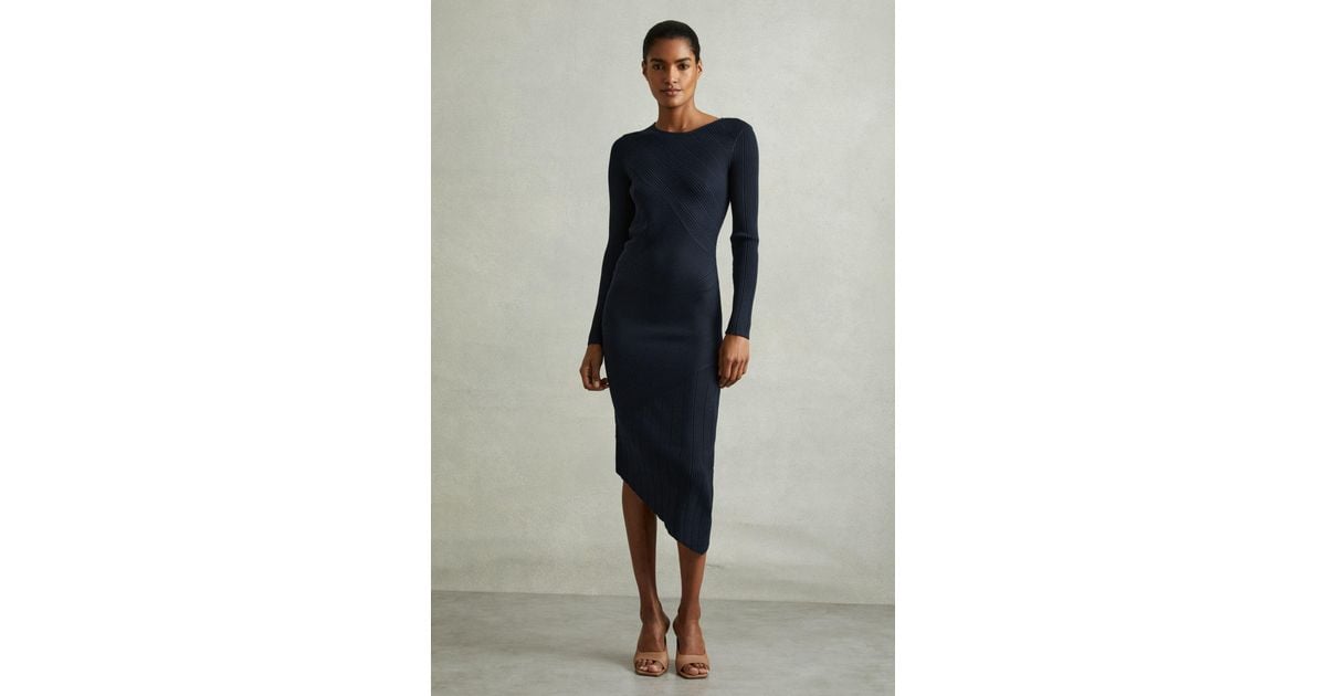 【海外限定】REISSワンピース☆Teal Jem Knitted Colourblock As Reiss Jem - Teal Knitted Asymmetric Midi Dress in Blue | Lyst