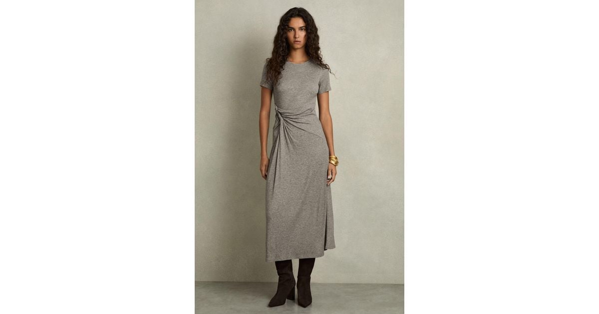 Reiss Hadley - Grey Jersey Twist-detail Midi Dress, Us 10 in