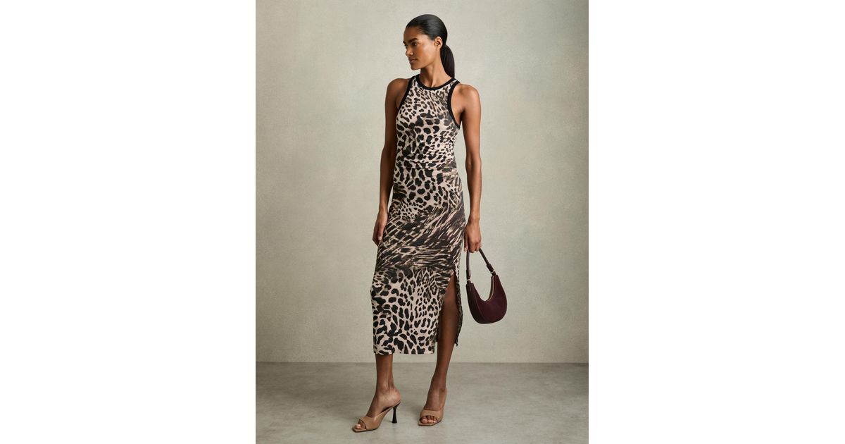 Reiss Printed Jersey Bodycon Dress in Natural | Lyst