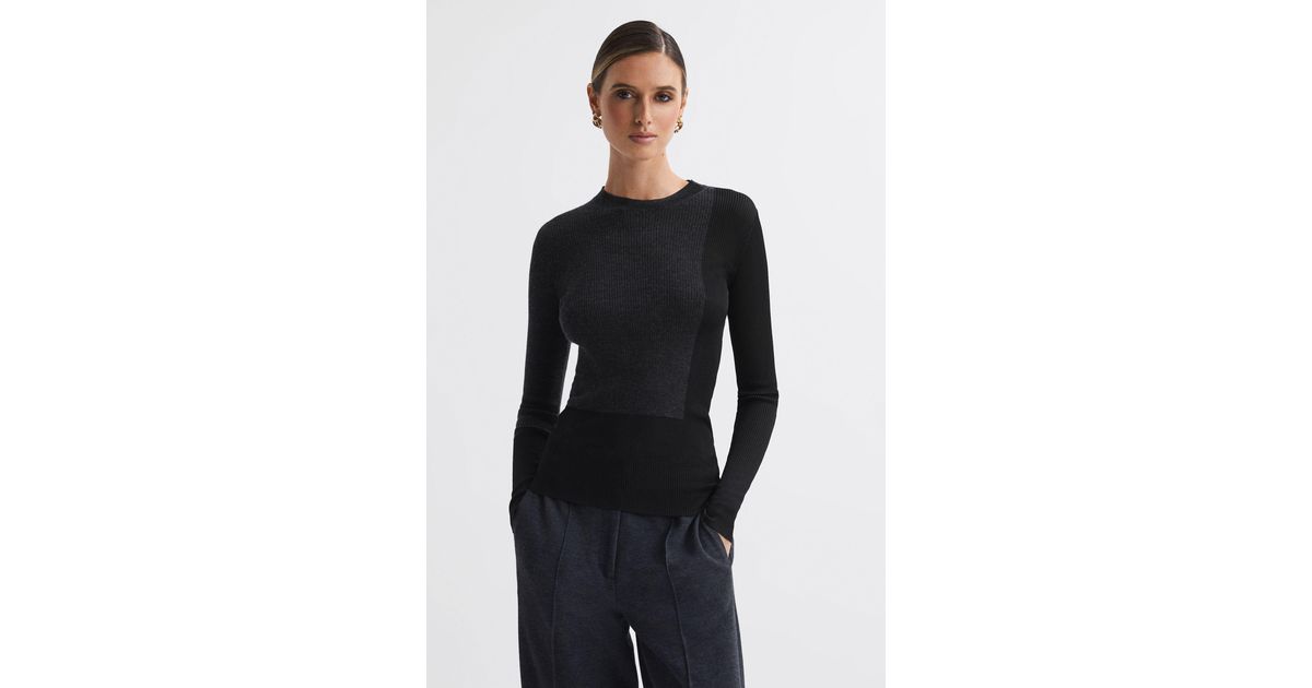Reiss Jude - Black/charcoal Hybrid Wool-silk Knit T-shirt, L in Blue | Lyst