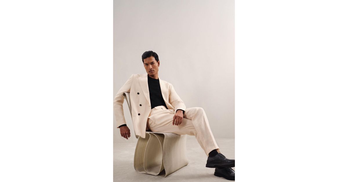 Reiss Kin Linen Double-Breasted Suit Slim-Fit Blazer in Natural for Men ...