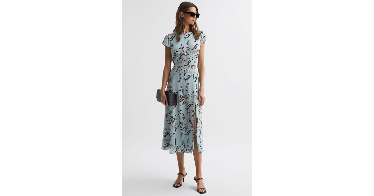 Reiss Livia - Sage Livia Petite Floral Cut-out Back Midi Dress in Blue |  Lyst UK