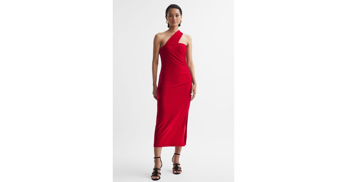 Reiss Abbey Red Velvet Oneshoulder Midi Dress Lyst