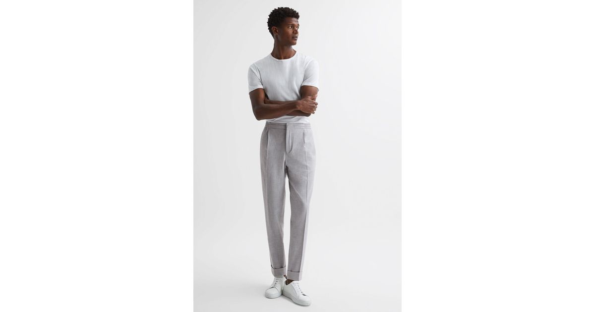 Reiss Berry - Soft Grey Seersucker Elasticated Trousers in Grey for Men ...