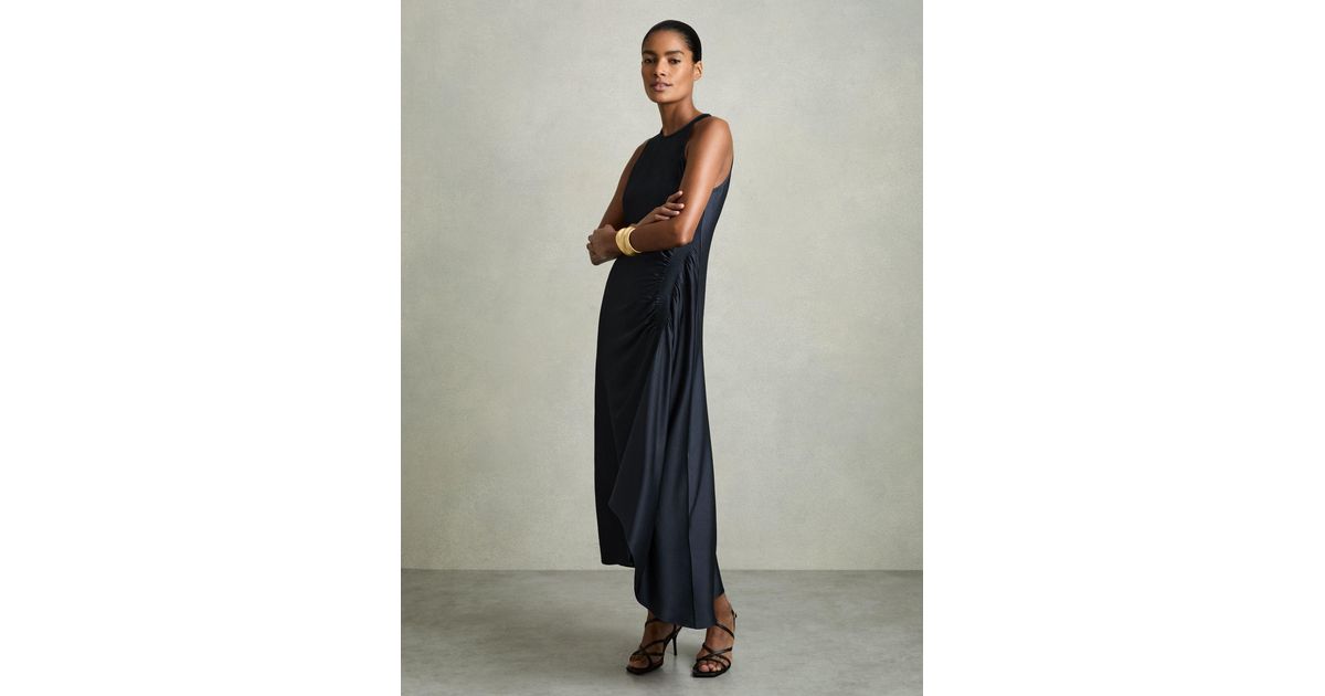 knee length dresses for ladies Nevaeh Satin Lace Trim Midi Dress