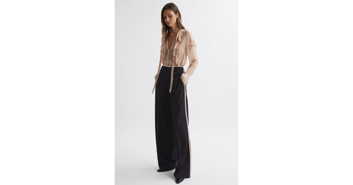 Reiss Lina - Black/pink High Rise Wide Leg Trousers in White | Lyst