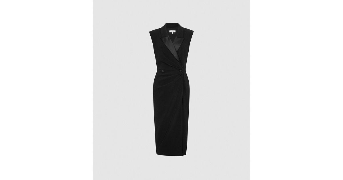 Reiss Cecile - Tuxedo Sleeveless Midi Dress in Black | Lyst