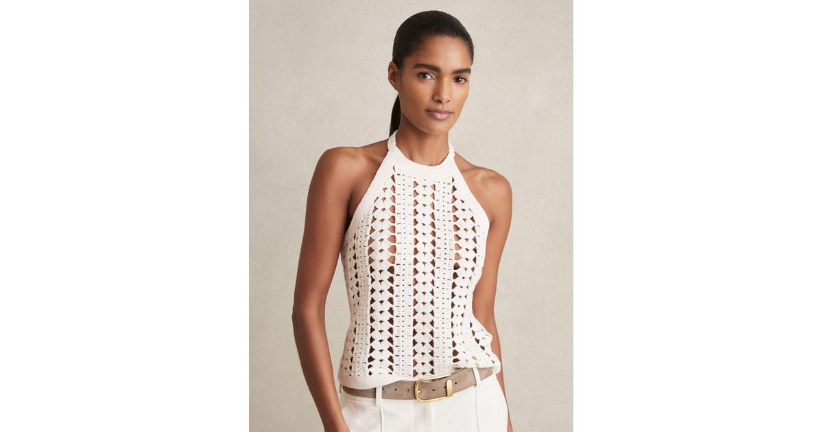 【海外限定】REISSベスト☆Cally Crochet Halterneck 100% Cotto Buy Reiss White Cally Cotton Crochet Halterneck Vest Top