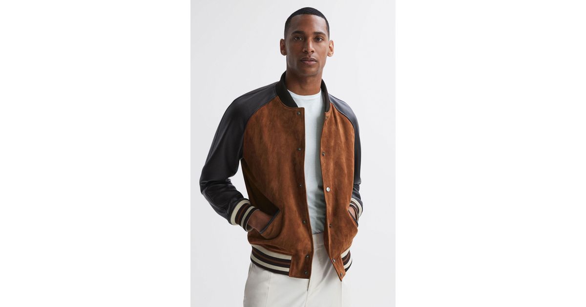 PAIGE Mackay - Suede Leather Bomber Jacket, Tobacco in White for Men ...