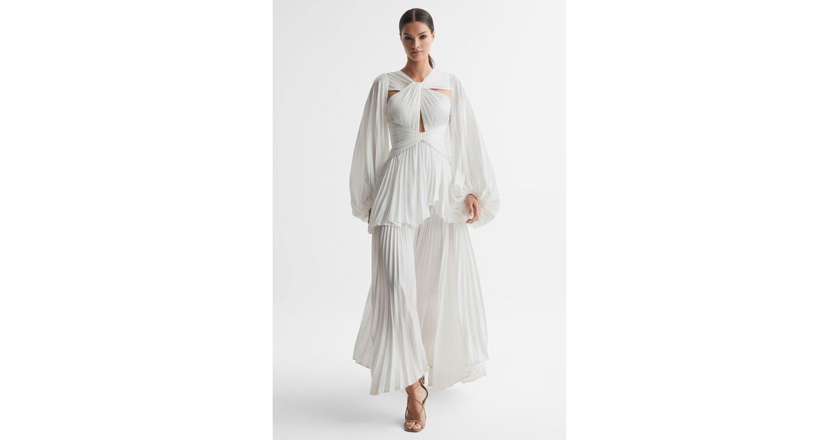 Acler Pleated Blouson Sleeve Midi Dress in White | Lyst