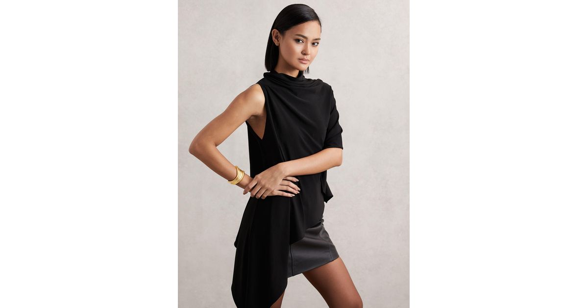 Reiss Corinne Black Cape Detail Top, Xs Lyst UK