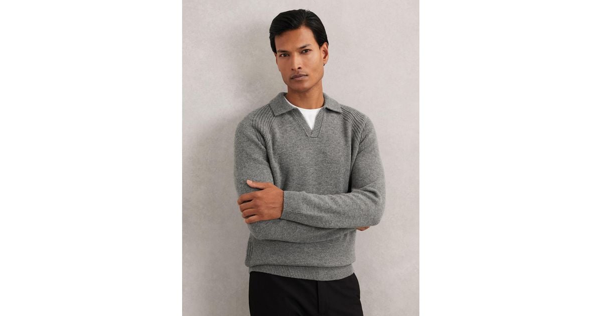 Reiss Wool-Cashmere Open-Collar Jumper in Grey for Men Lyst UK