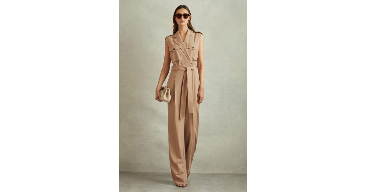 Reiss Luisa - Stone Wool Blend Double Breasted Belted